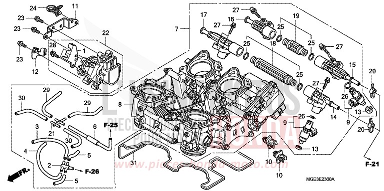 CORPS DE PAPILLON de VFR1200F DCT CANDY PROMINENCE RED (R342) 2010